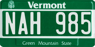 VT license plate NAH985