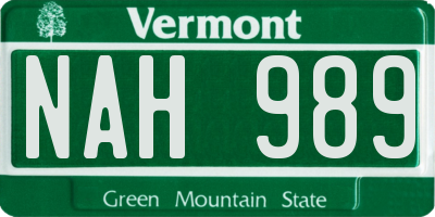 VT license plate NAH989
