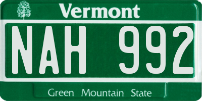 VT license plate NAH992
