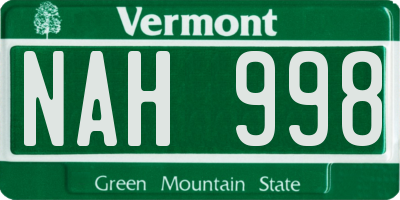 VT license plate NAH998