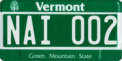 VT license plate NAI002