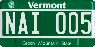VT license plate NAI005
