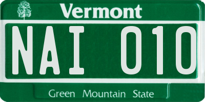 VT license plate NAI010