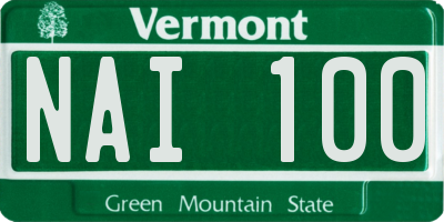 VT license plate NAI100