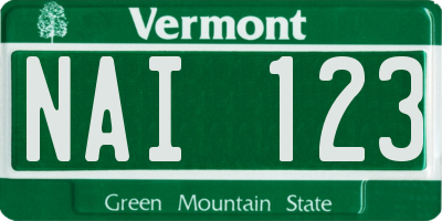 VT license plate NAI123