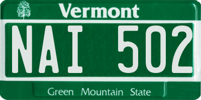 VT license plate NAI502