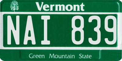 VT license plate NAI839