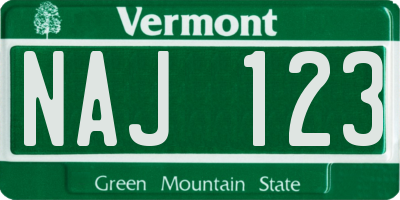 VT license plate NAJ123