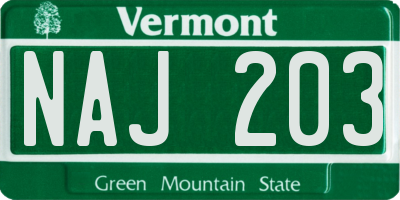 VT license plate NAJ203