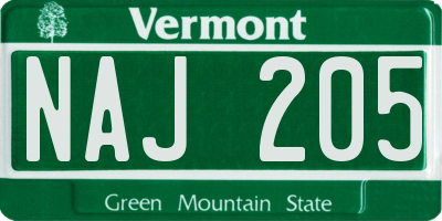VT license plate NAJ205
