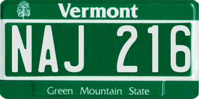 VT license plate NAJ216