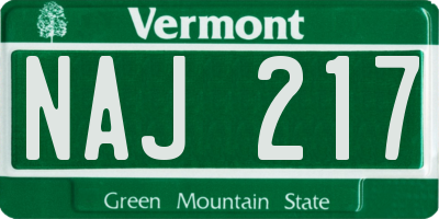 VT license plate NAJ217