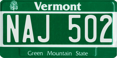VT license plate NAJ502
