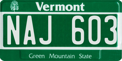 VT license plate NAJ603