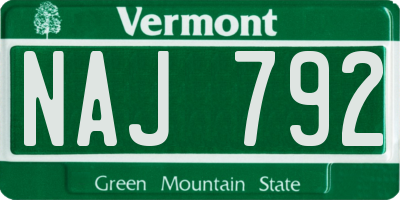 VT license plate NAJ792