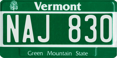 VT license plate NAJ830