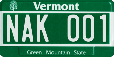 VT license plate NAK001