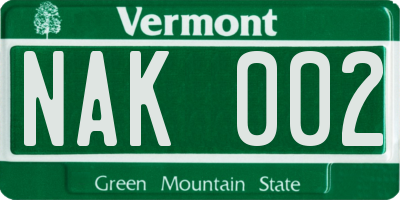 VT license plate NAK002