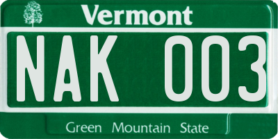 VT license plate NAK003
