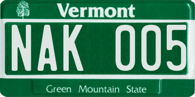 VT license plate NAK005