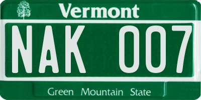 VT license plate NAK007