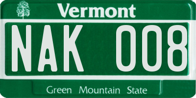 VT license plate NAK008