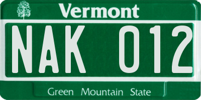 VT license plate NAK012