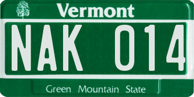 VT license plate NAK014