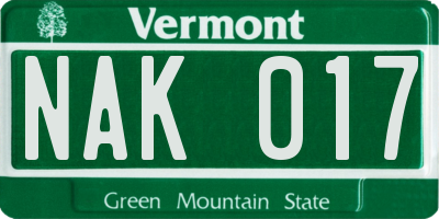 VT license plate NAK017