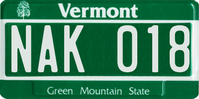VT license plate NAK018