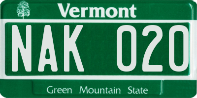 VT license plate NAK020