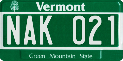 VT license plate NAK021