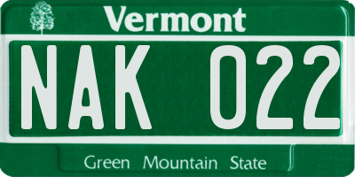 VT license plate NAK022