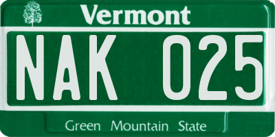 VT license plate NAK025