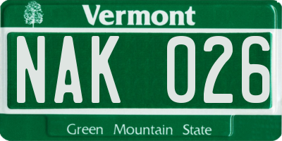 VT license plate NAK026