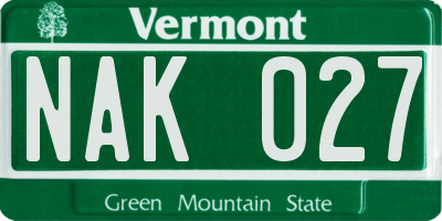 VT license plate NAK027
