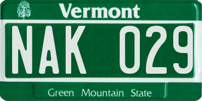 VT license plate NAK029