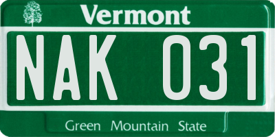 VT license plate NAK031