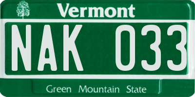 VT license plate NAK033
