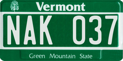 VT license plate NAK037