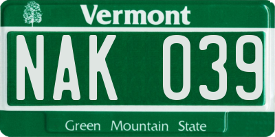 VT license plate NAK039