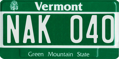VT license plate NAK040