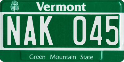 VT license plate NAK045