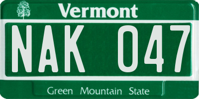 VT license plate NAK047