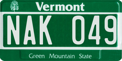 VT license plate NAK049