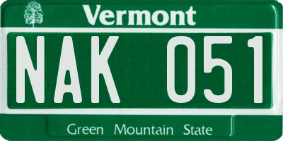VT license plate NAK051