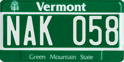 VT license plate NAK058