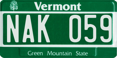 VT license plate NAK059