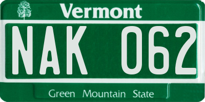 VT license plate NAK062