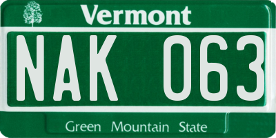 VT license plate NAK063